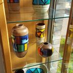Mid-century Pattern Vetrata Vases And Bowls By Aldo Londi For Bitossi Italy. Black, Blue, Orange thumbnail 9