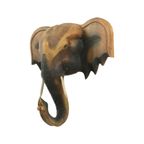 Grote Vintage Olifantenkop Handgemaakt Massief Hout 52cm thumbnail 12