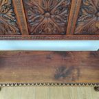 Antieke, Vintage Walnoot Houten Kerkbank, Halbank, Bank thumbnail 18