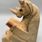 Vintage Boekensteun Neushoorn Hout thumbnail 3