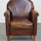 Mooie En Correct Afgewerkte Design Fauteuil/ Armchair Gemaakt Van Schapenleer thumbnail 3