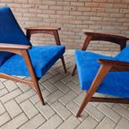Set Vintage Deense Fauteuils Jaren 60 Ribstof Blauwe Stoelen thumbnail 19