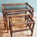 Vintage Bamboe Nesting Tables Rookglas thumbnail 5