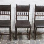 Set Of 3 Renaissance Chairs In Oak And Embossed Leather, 19Th Century, Belgium Prijs/Set thumbnail 6