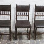 Set Of 3 Renaissance Chairs In Oak And Embossed Leather, 19Th Century, Belgium Prijs/Set thumbnail 10