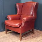 Grote Vintage Schapenleren Engelse Oorfauteuil thumbnail 4
