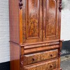 Heel Mooi Antiek Engels Mahonie Driedelig Kabinet, Met Planken En 3 Lades, 210 Cm Hoog thumbnail 2