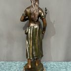 Eugene Marioton (Frans, 1857-1893). Bronzen Beeld Op Marmeren Voetstuk "Jeanne D'Arc". thumbnail 7