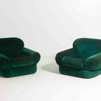 Plompe Postmoderne Italiaanse Lounge Banken In Diepgroene Flueel, 1970 thumbnail 3