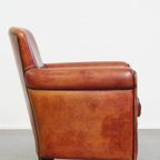 Geweldige Fauteuil/ Armchair Gemaakt Van Schapenleer In Een Unieke Rood/ Bruine Kleur thumbnail 3