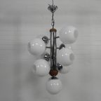 Chromen Vintage Hanglamp Met 9 Witte Glazen Bollen, Jaren, 60 thumbnail 6