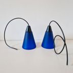 2 Glazen Hanglampen Kelkjes Blauwe Glazen Lamp thumbnail 4