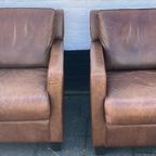 Stel Strakke Leren Fauteuils In Nette Staat, Art Deco Stijl,75 Cm Hoog Achterkant Prijs/Set thumbnail 11