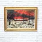 Grote Gouden Lijst Landschap Oranje Lucht thumbnail 2