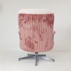 Vintage Strassle Fauteuil Roze Crème Ribstof Nieuw Draaibaar thumbnail 5