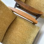 Twee Vintage Fauteuils Met Teak Houten Frame En Gele Bekleding thumbnail 11