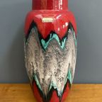 Ceramic Red, Grey, Green Vase By Scheurich Germany Model 553-38 thumbnail 5