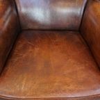 Grote, Zeer Comfortabele Vintage Schapenleren Oorfauteuil Met Een Mooie Diepe Kleurencombinatie thumbnail 7