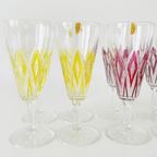 Set Vintage Vmc France Reims Champagne Glazen Harlequin 1960’s thumbnail 2