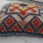 Vintage Geknoopt Wollen Kussen Blauw Oranje Beige thumbnail 4