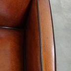 Unieke En Complete Set Van Twee Cognac Kleurige, Schapenleren Art Deco Fauteuils En Bank thumbnail 10