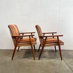 Tweetal Vintage Houten Fauteuils Met Gestreepte Stof, 1970’s thumbnail 19