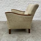 Vintage Fauteuil - Houten Armleuningen - Ecru / Beige Stof thumbnail 3