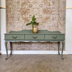 Queen Anne Vintage Dressoir In Groen/ Ladekast Met Drie Lades thumbnail 2