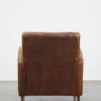 Comfortabele Cognac-Kleurige Rundleren Armchair Met Een Strak Design thumbnail 5