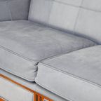 Leuke Schuitema Art Deco Design Bank Met Mooie Blauwe Nubuck Lederen Bekleding thumbnail 16
