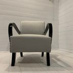 Halabala H-227 Chair Restored, Grey With A Red-White-Blue Trim thumbnail 4