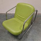 90's Vintage Fauteuil Groene Buizenframe Stoel Schommelstoel thumbnail 15