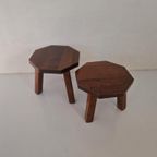 Massief Eiken Houten Brutalist Tafeltjes. thumbnail 3