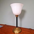 Art Deco Lamp In Messing En Witte Opaline, 1920-30 thumbnail 11