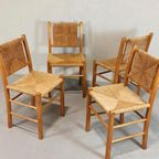 Set Van 4 Vintage Hout En Riet Eetkamerstoelen thumbnail 8