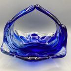 Vintage Glazen Schaal Mand 50's Blauw Lux Glass Faconne Main Austria thumbnail 7