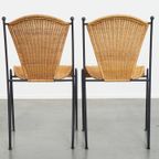 Leuke Set Van 4 Vintage Design Eetkamerstoelen Van Frederick Weinberg Van Gietijzer En Riet thumbnail 8