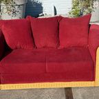 Rieten Bank Vintage Design Rood Bordeaux Rode Stof Opvouwbaar Bedbank thumbnail 9