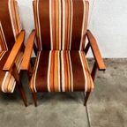 Tweetal Vintage Houten Fauteuils Met Gestreepte Stof, 1970’s thumbnail 11