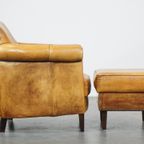 Comfortabele, Luxe Rundleren Fauteuil/armchair + Hocker Met Een Correcte Afwerking Met Siernagels thumbnail 4