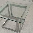 Vintage Chrome En Glas Bijzettafel Salontafel Sidetable thumbnail 2