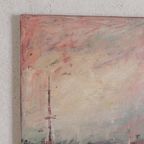 Schilderij Stadsgezicht Met Haven, Harry Dedic, Jaren 60 thumbnail 5
