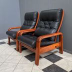 Two Teak And Black Leather Chairs By Hs Denmark 1970S thumbnail 2