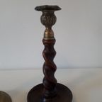 Set Van 2 Antieke Kandelaar Engelse Messing Kandelaars thumbnail 9
