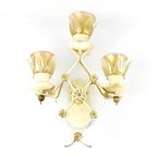 Vintage Cast Iron Wall Lamp Met Bloemenglazen Tinten, Mid Century Sconce, Wrought Iron thumbnail 3