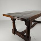 Massief Engelse Eikenhouten Eettafel – 20e Eeuw Met Prachtige Nerf En Patina thumbnail 14
