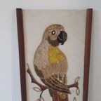 Vintage Schilderij Met Kunst Handwerk Jaren 70 Papagaaien thumbnail 3