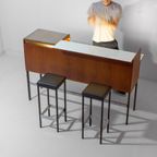 Zeldzame Mid-century Roger De Winter Cocktail Bar In Teak Met Bijhorende Krukken, 1960 thumbnail 2