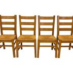 Vintage Set Van 6 Eetkamerstoelen Eiken En Riet Design thumbnail 6