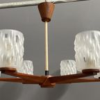 Teak Ceiling / Pendant Lamp 6 Glass Shades 1960S thumbnail 3